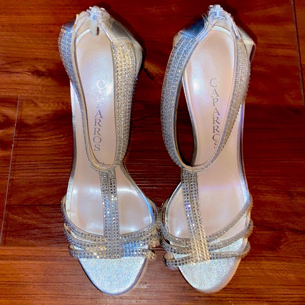 Caparros heels silver with rhinestones.